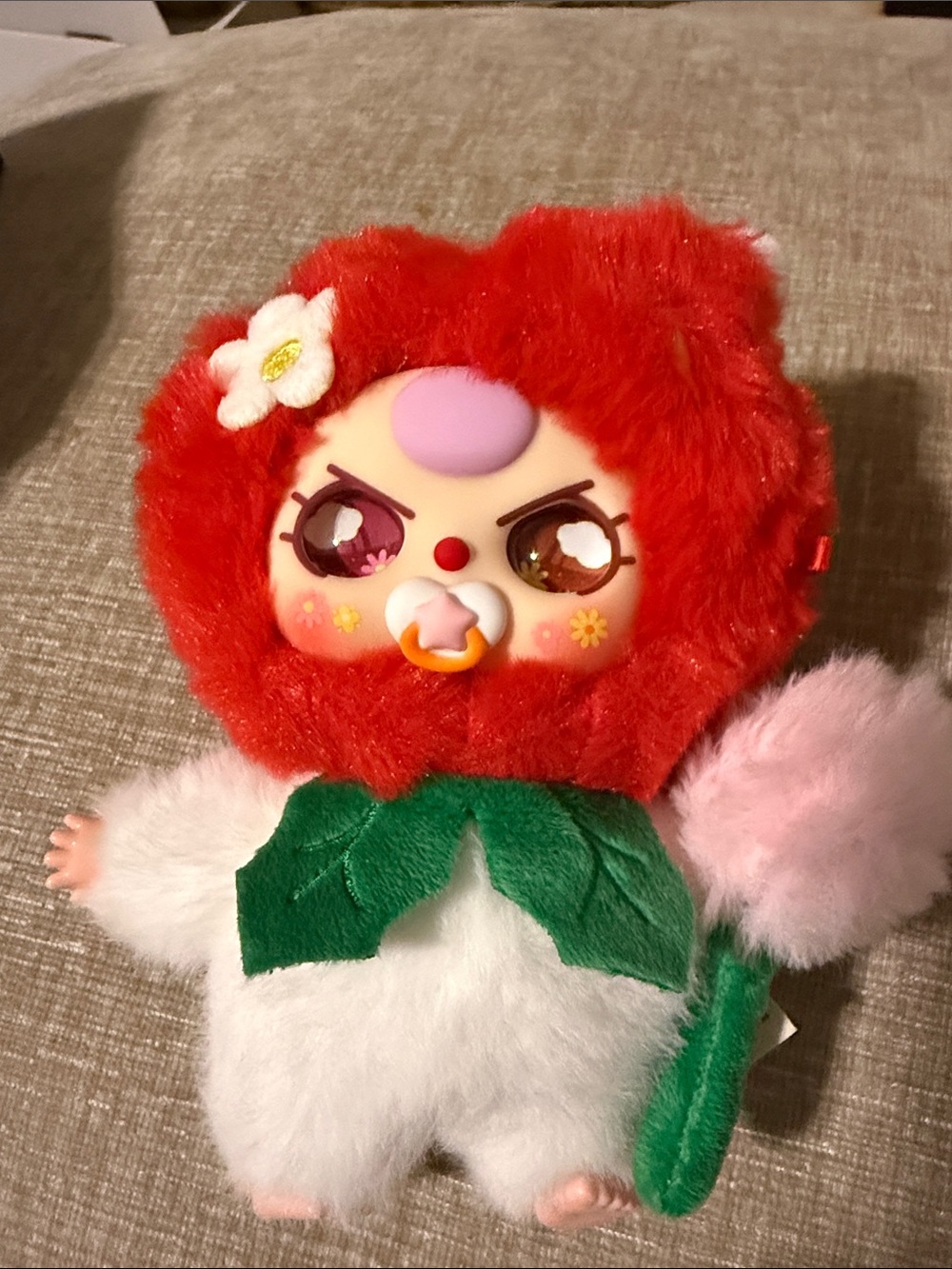 Baby three Red Plush Flower Baby Doll with Leaf Accent - Cute Kids Toy